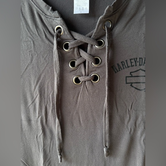 Harley-Davidson Women's Dark Grey Lace-Up Short Sleeve Tee from Geneva HD, NY - Picture 3 of 7